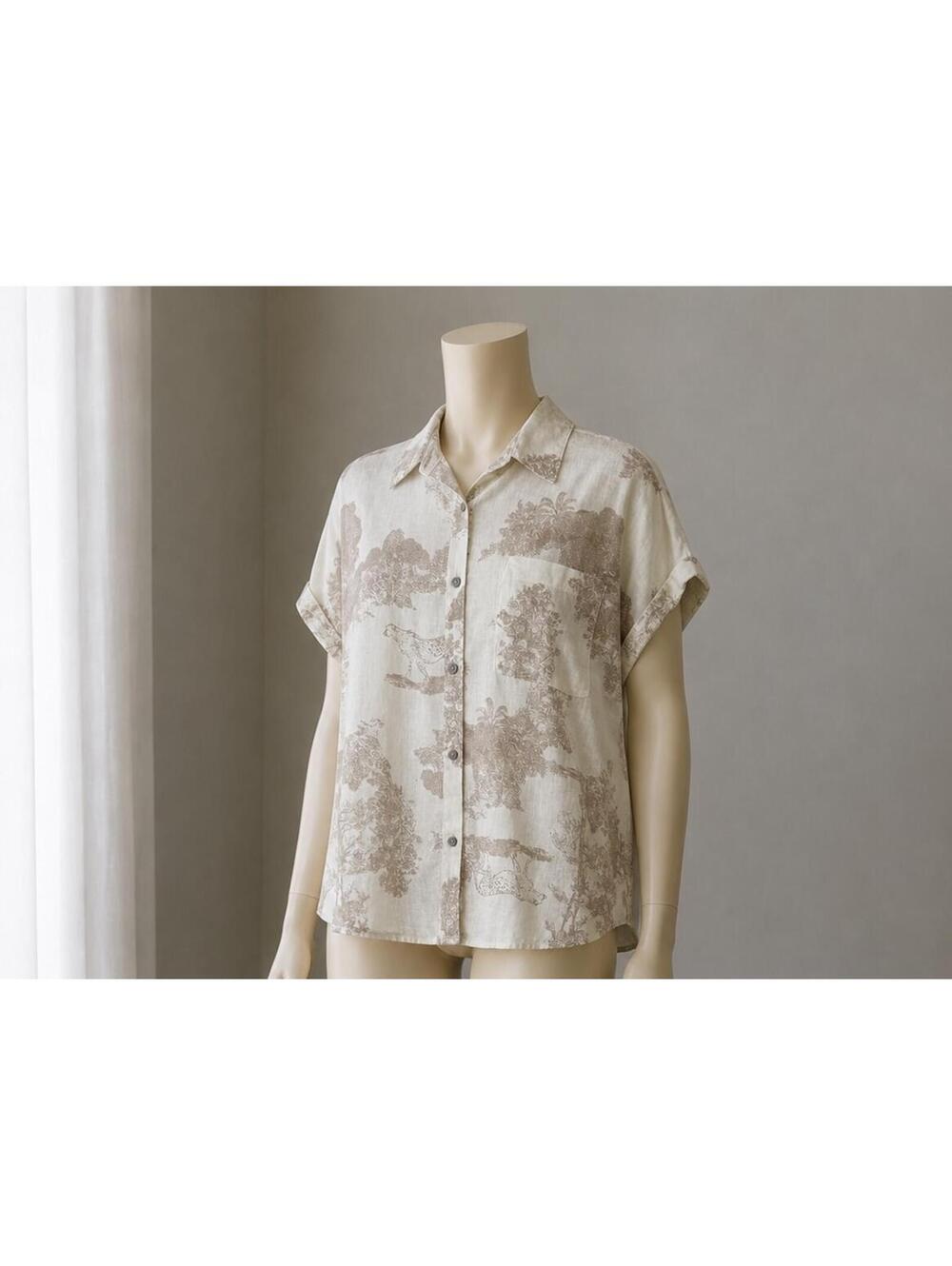 Falls Creek Women’s L Linen Blend Toile Safari Animal Print Button Shirt NWT